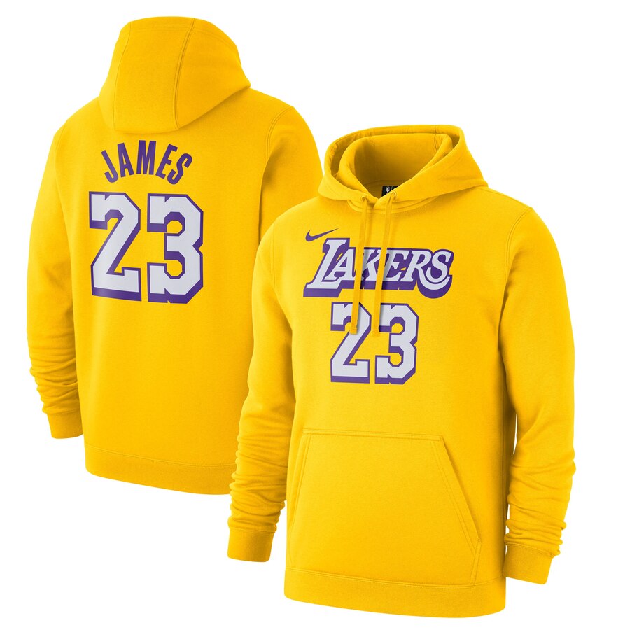NBA Los Angeles Lakers #23 LeBron James Nike 201920 City Edition Name Number Pullover Hoodie  Gold